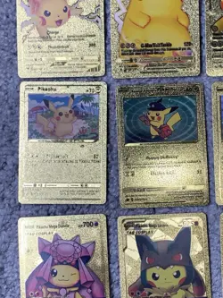 Set of 15 Pokemon Pikachu Gold Foil Fan Art All 7 Cosplay Collection Cards NM - Image 4