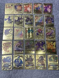 Pokemon Set of 25 Charizard,Umbreon,Magikarp,Mew&More Gold Foil Fan Art Cards - Image 1