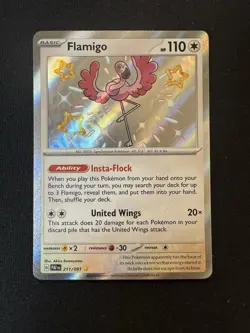 Pokemon TCG Flamigo Scarlet & Violet Paldean Fates Holo Shiny Rare Card 211/091 - Image 1