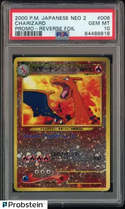 2000 Pokemon Japanese Neo 2 Promo Reverse Foil #006 Charizard PSA 10 GEM MINT - Image 1