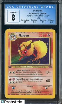 1999 Pokemon Jungle 1st Edition #3/64 Flareon Holo CGC 8 NM-MT - Image 1