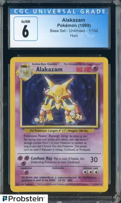 1999 Pokemon Base Set Unlimited #1/102 Alakazam Holo CGC 6 Ex-NM - Image 1