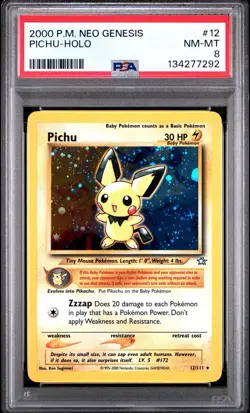 2000 Pokemon Neo Genesis Pichu Holo #12/111 PSA 8 NM-Mint - Image 1
