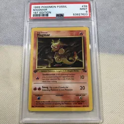 1999 Pokemon Fossil 1st Edition Magmar #39 PSA 9 Mint - Image 1
