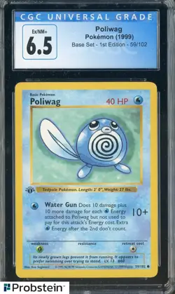 1999 Pokemon Base Set 1st Edition #59/102 Poliwag CGC 6.5 EX-NM+ - Image 1