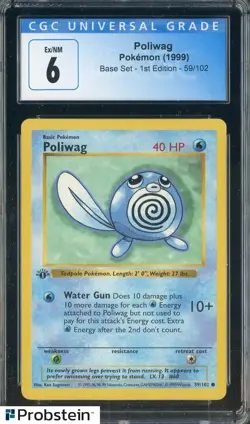 1999 Pokemon Base Set 1st Edition #59/102 Poliwag CGC 6 EX-NM - Image 1