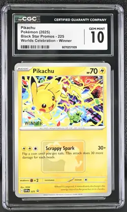 CGC 10 Pikachu SVP 225 WINNER Worlds Celebration Promo Pokemon Card GEM MINT - Image 1