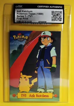 1999 😺 CGC-Certified Ash Ketchum Topps Pokemon Series 1 - #TV1 - 1st Print - Image 1