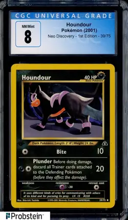 2001 Pokemon Neo Discovery 1st Edition #39/75 Houndour CGC 8 NM-MT - Image 1