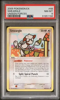 2005 POKEMON EX UNSEEN FORCES #48 SMEARGLE PSA 8 - Image 1