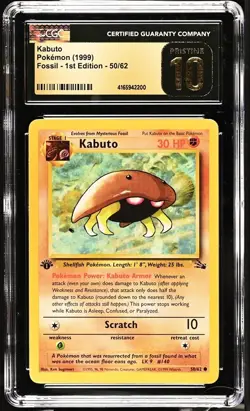 Kabuto 50/62 1st Edition Pokemon Fossil CGC Pristine 10 - Image 1