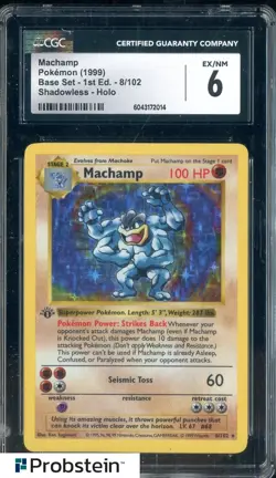 1999 Pokemon Base Set 1st Edition #8/102 Machamp Shadowless Holo CGC 6 EX-NM - Image 1