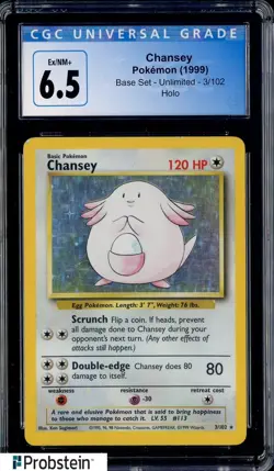 1999 Pokemon Base Set Unlimited #3/102 Chansey Holo CGC 6.5 EX-NM+ - Image 1