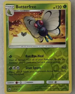 Pokemon Butterfree S&M Burning Shadows 3/147 Reverse Holo Rare Card Played LP - Image 1