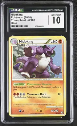CGC 10 GEM MINT Nidoking 2010 Triumphant 6/102 Holo Pokemon Card - Image 1