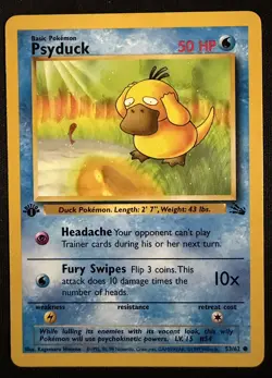 Psyduck 53/62 Fossil 1st Edition WOTC Pokemon Card 1999 Vintage LP+ - Image 1