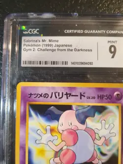Pokemon TCG 1999 Sabrina's Mr. Mime Japanese Gym 2 #122 CGC 9 MINT - Image 2