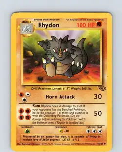 Pokemon TCG Rhydon Jungle 45/64 Unlimited Uncommon Card WOTC Played MP-LP - Image 1