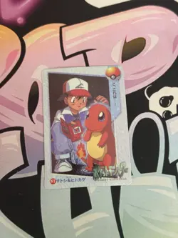 Pokemon Pocket Monsters Vintage Vending Prism Sticker Card #81 Ash & Charmander - Image 1