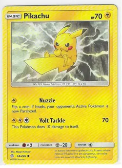 Pokemon Pikachu Common # 66/236 - Sun & Moon Cosmic Eclipse - LP - Image 1