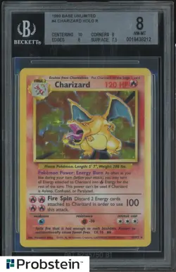 1999 Pokemon Base Set Unlimited #4 Charizard Holo R BGS 8 NM-MT TCG - Image 1