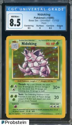 1999 Pokemon Base Set Unlimited #11/102 Nidoking Holo CGC 8.5 NM-MT+ - Image 1