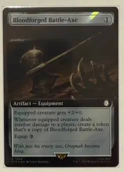 Bloodforged Battle-Axe Extended Surge Foil - Universes Beyond: Fallout PIP MTG - Image 1