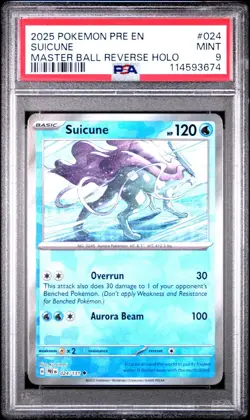 MINT✨2025 Pokemon EN Prismatic Evolutions Suicune 024 Master Ball Rev Holo PSA 9 - Image 1