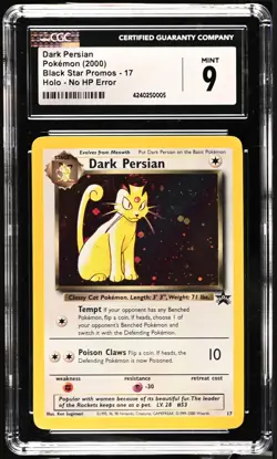 (TOP POP) NO HP ERROR Dark Persian # 17 Pokemon Black Star Promo 2000 CGC 9 Mint - Image 1