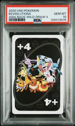 2020 UNO POKEMON EEVEELUTIONS ASIA BACK-WILD-DRAW 4 PSA 10 - Image 1