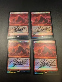 Valakut, the Molten Pinnacle Zendikar Rising Expeditions Foil Playset 4x Signed - Image 1