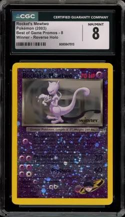Pokemon Rocket's Mewtwo Best of Game Winner Reverse Holo Promo #8 CGC 8 - Image 1