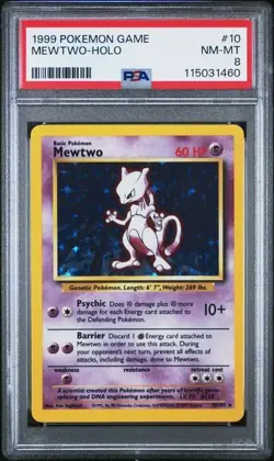 1999 POKEMON GAME #10 MEWTWO HOLO PSA 8 NM MINT BASE SET CERT #115031460 - Image 2