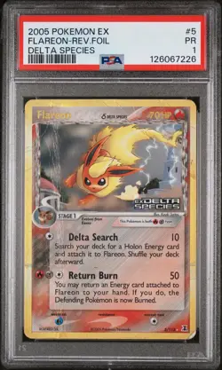 PSA 1 Flareon 5/113 EX Delta Species 2005 Reverse Holo Rare Pokemon Card TCG - Image 1