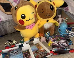 New & Old Pokemon Gift Box, 4 Unopened Packs Cards, 2 Stuffed, 16 Toy Figures - Image 1