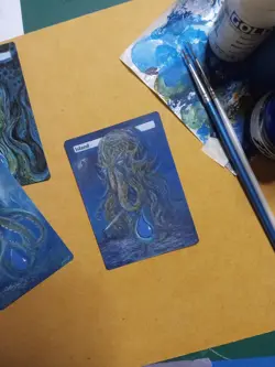 MtG Island Cthulhu Full Magic Altered Hand Painted Art Original Alter Lovecraft - Image 1