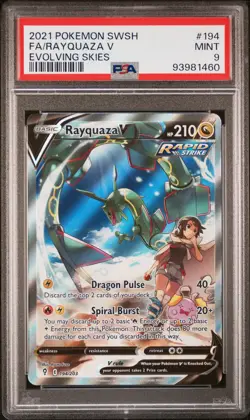 2021 POKEMON SWORD & SHIELD EVOLVING SKIES #194 FULL ART/RAYQUAZA V PSA 9 - Image 1
