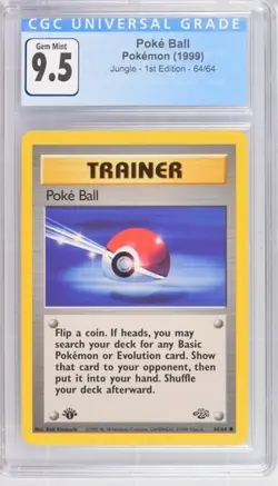 CGC 9.5 GEM MINT 10 Poke Ball 1st Edition Jungle 64/64 Pokemon 1999 Trainer - Image 1