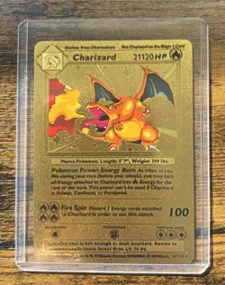 Pokemon Charizard Gold Foil Fan Art Textured Card 04/102 HP21120 (item #6) - Image 1