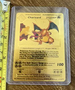 Pokemon Charizard Gold Foil Fan Art Textured Card 04/102 HP21120 (item #6) - Image 2