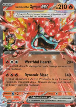 Hearthflame Mask Ogerpon ex 017/131 Holo SV: Prismatic Evolutions NM Pokemon - Image 1
