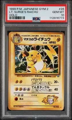 PSA 10 Lt. Surge's Raichu Pokemon 1999 Holo Gym 2 Challenge Japanese 026 Card - Image 1