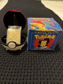 23K Gold Plated CHARIZARD Trading Card 1999 Burger King Pokemon Ball - Image 1