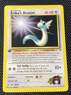 Erika's Dratini 1st Edition 42/132 Gym Heroes Pokemon Card TCG Wotc 2000 NM F/S - Image 1