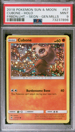 2018 Cubone Forbidden Light SM 57/131 Holo General Mills Promo Card PSA 9 Sequin - Image 1
