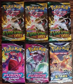 6x Pokemon Sealed Pack Lot 3 Evolving Skies, 2 Fusion Strike, 1 Brilliant - TCG - Image 1