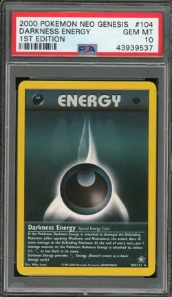 2000 Pokemon Neo Genesis 1st Edition #104 Darkness Energy PSA 10 Gem Mint - Image 1