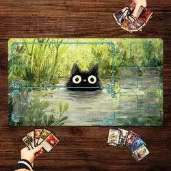 Magic Card Playmat Cute Black Cats Plant Theme MTG Gaming Desk Mat - Image 1