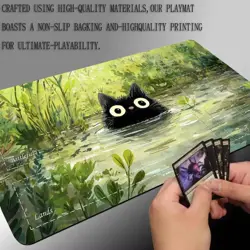 Magic Card Playmat Cute Black Cats Plant Theme MTG Gaming Desk Mat - Image 5