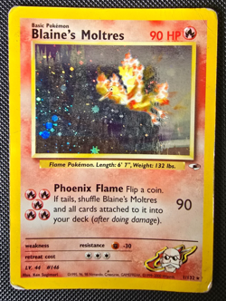 Pokemon WOTC Card - Blaine's Moltres - Gym Heroes - Holo Rare - 1/132 - MP - Image 1